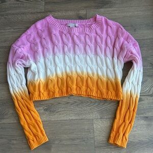 Colorful Dip Dyed Cropped Cable Knit Sweater